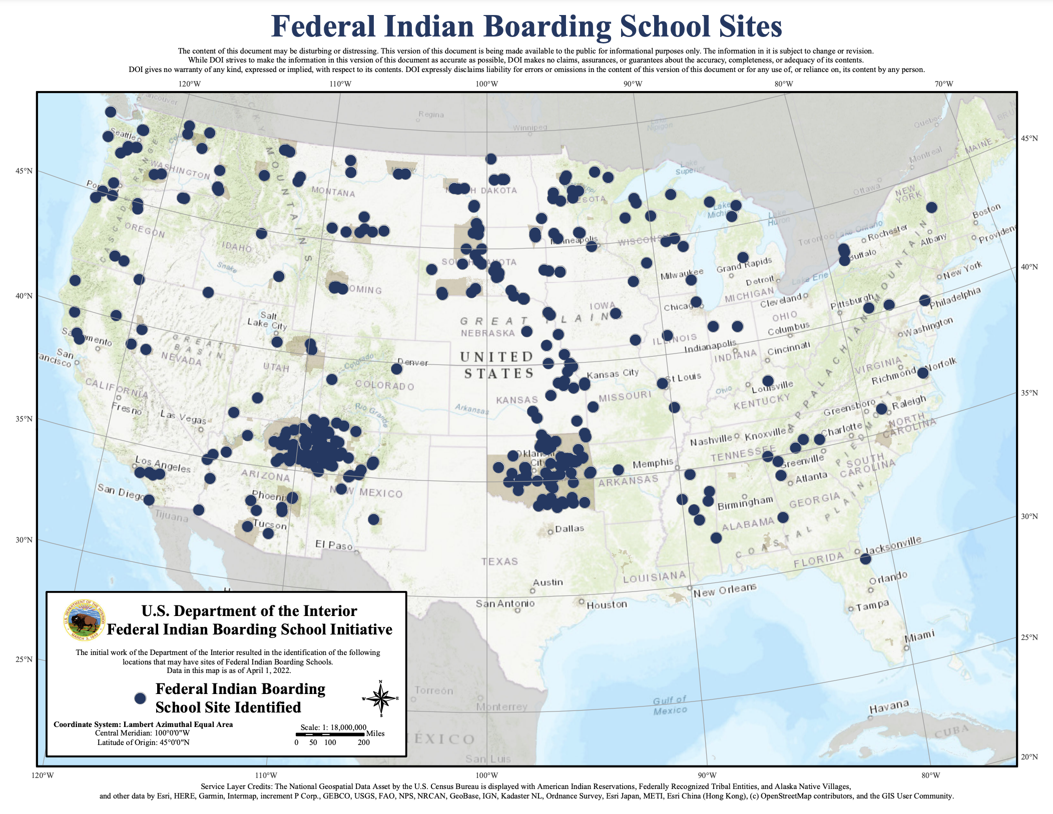Federal Indian Boarding School Sites map